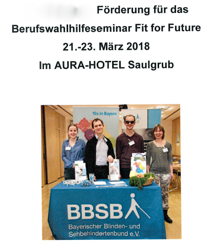 BBSB - F&ouml;rderung Berufswahlhilfeseminar Fit for Future im Jahr 2018